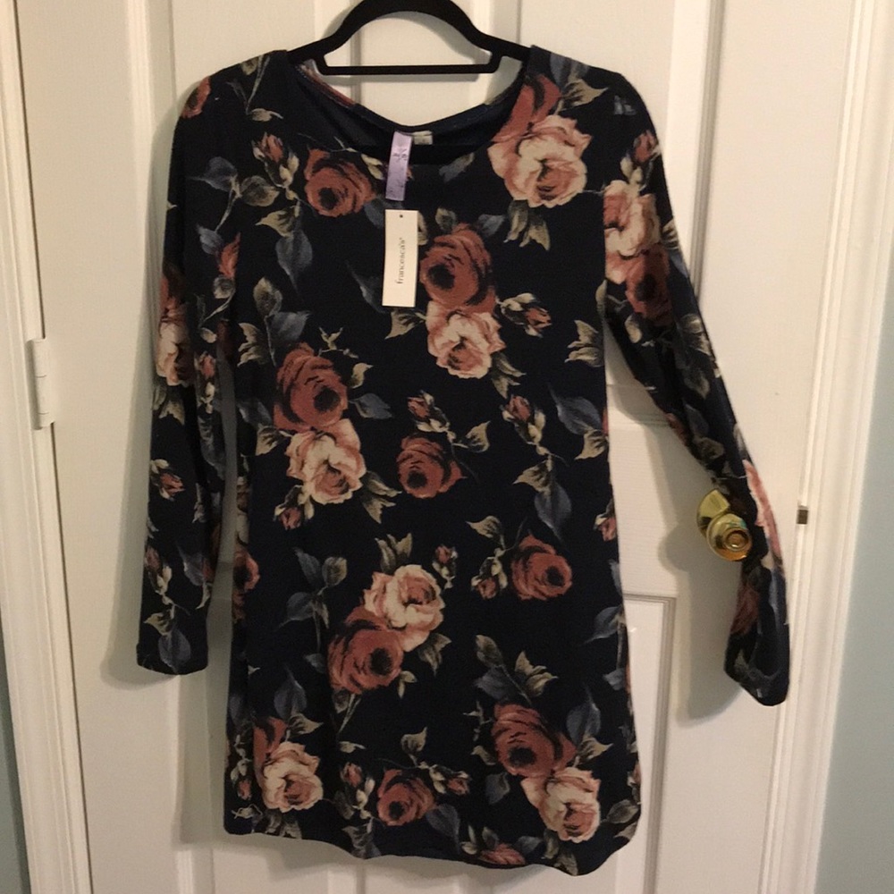 Francesca’s Navy Blue with Flowers Sweater Dress